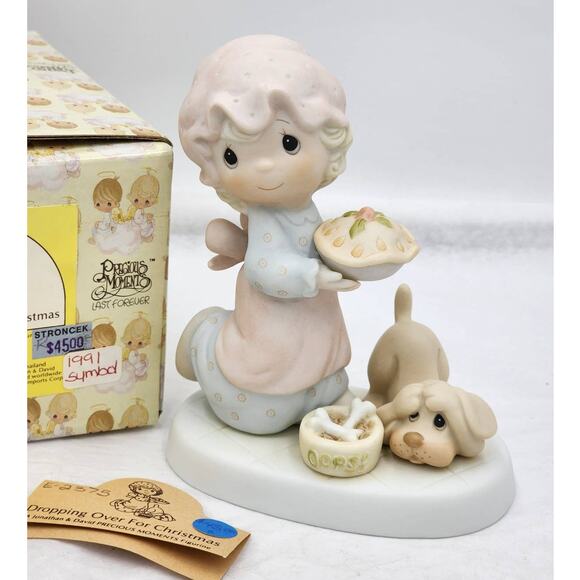 Precious Moments Figurine Dropping Over For Christmas 1982 Vintage E2375 Box Tag - Picture 1 of 13